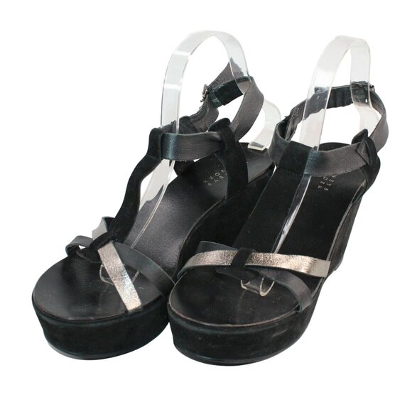 Barneys New York Womens Sz 40 Black Strappy Open Toe Leather Platform Sandals  - Picture 5 of 12